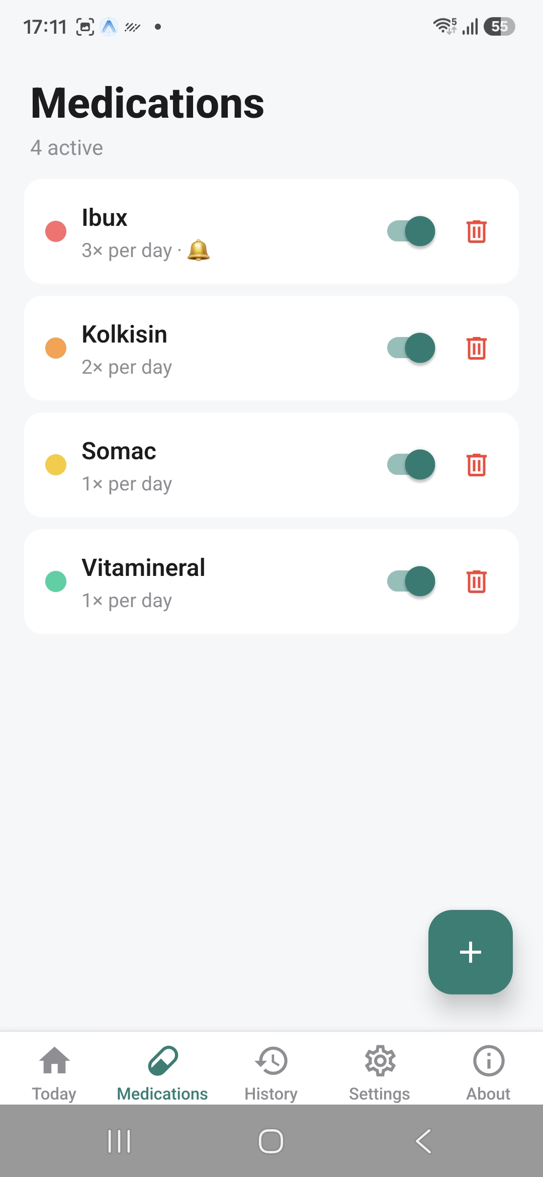 Medications list screen showing active medications